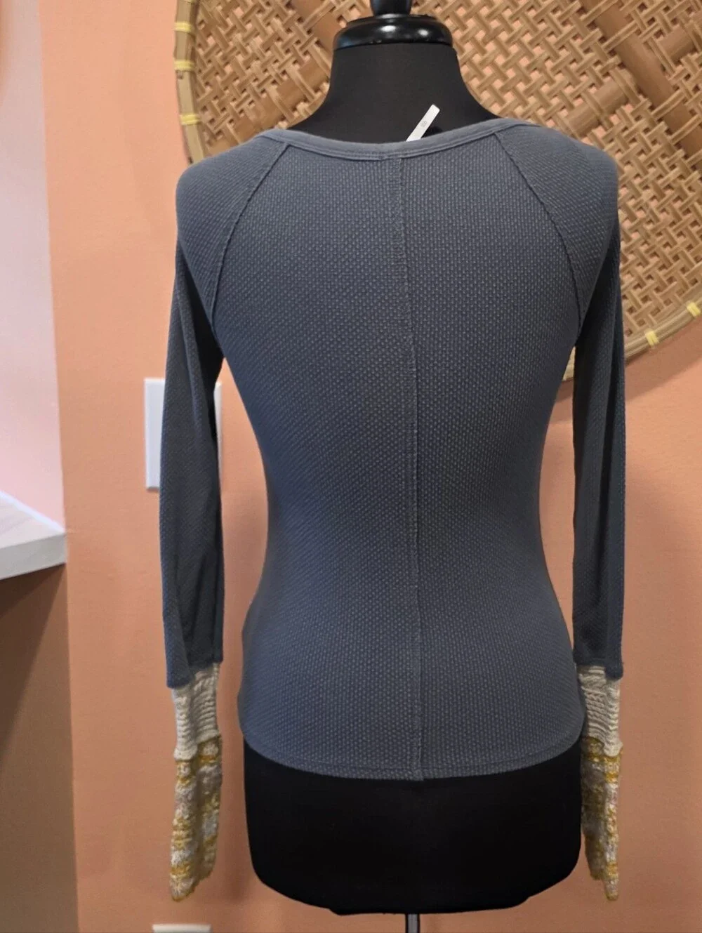 Free People Ski Lodge Alpine Cuff Gray Long Sleeve Henley Yellow Knit